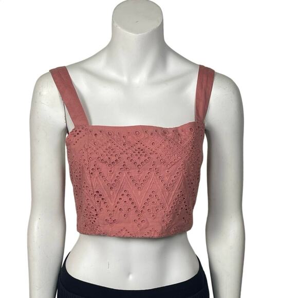 New Free People Intimately Crop Top Women's Small Terra Cotta Eyelet Bow - Picture 1 of 6